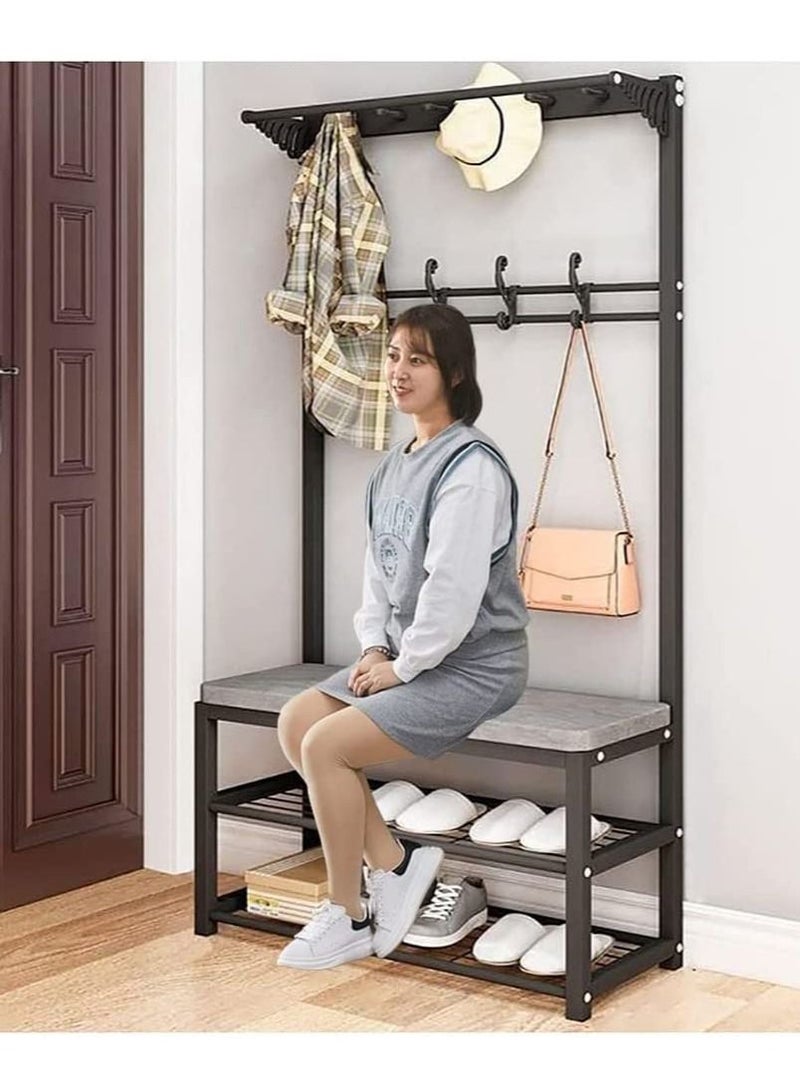 Coat Stands Coat Racks Large Hanger with Shoe Rack Standing Metal Coat Rack Hat Hanger Multiple Hooks Space Saving Umbrella Tree Stand Coat Umbrella Stand hat Shoe Rack Metal