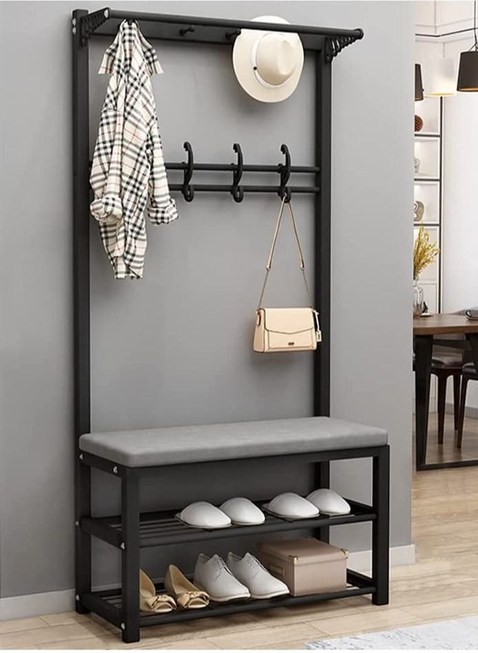Coat Stands Coat Racks Large Hanger with Shoe Rack Standing Metal Coat Rack Hat Hanger Multiple Hooks Space Saving Umbrella Tree Stand Coat Umbrella Stand hat Shoe Rack Metal