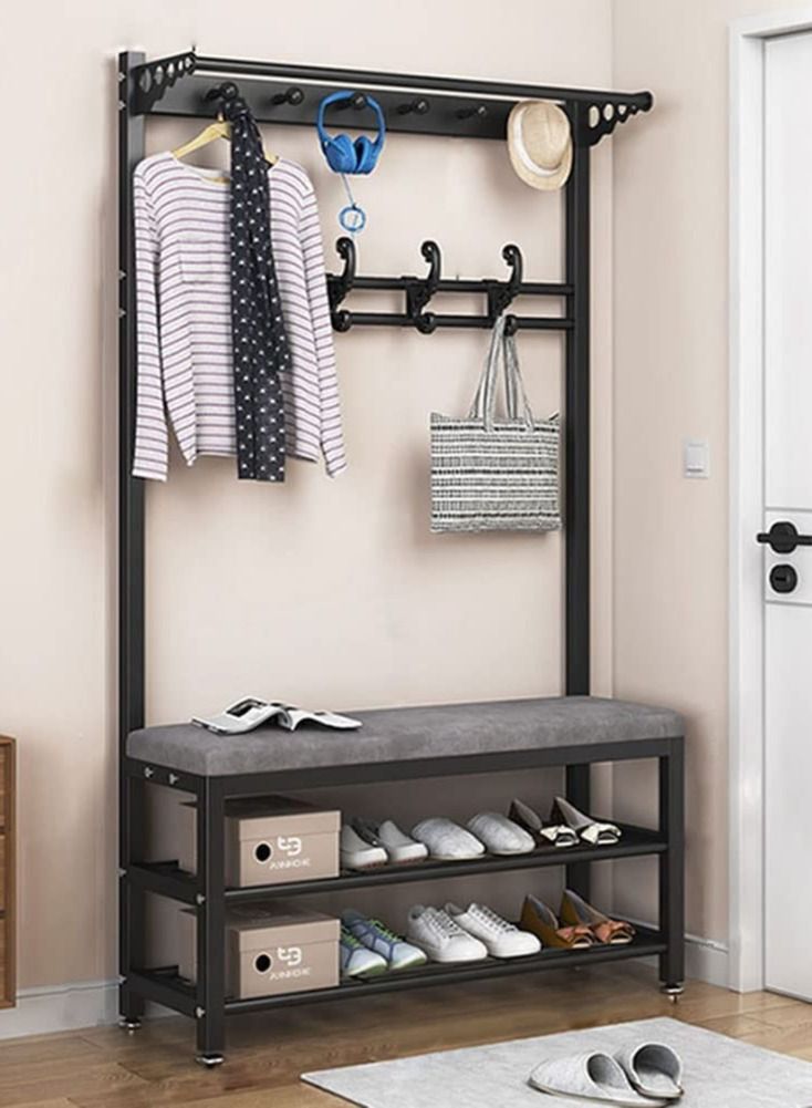 Coat Stands Coat Racks Large Hanger with Shoe Rack Standing Metal Coat Rack Hat Hanger Multiple Hooks Space Saving Umbrella Tree Stand Coat Umbrella Stand hat Shoe Rack Metal