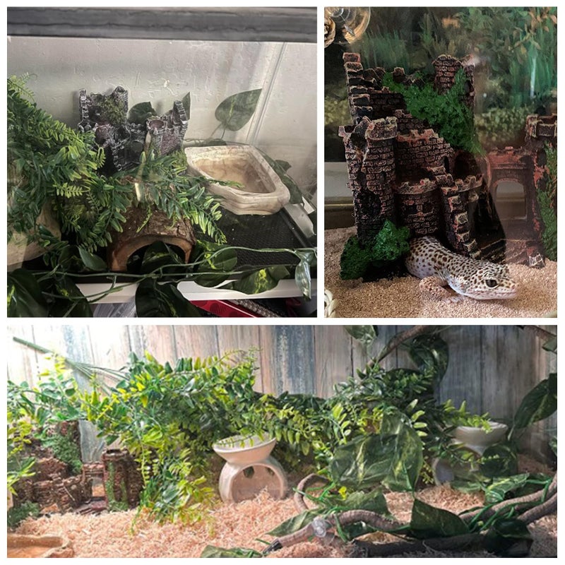 MUYG Tank Accessories for Bearded Dragon Include Resin Classical Castle Reptile Hammocks Climb Habitat Hanging Jungle Vines Flexible Leaves Climbing Decor for Chameleon Lizard Gecko Spider(6 PCS) - Image 2