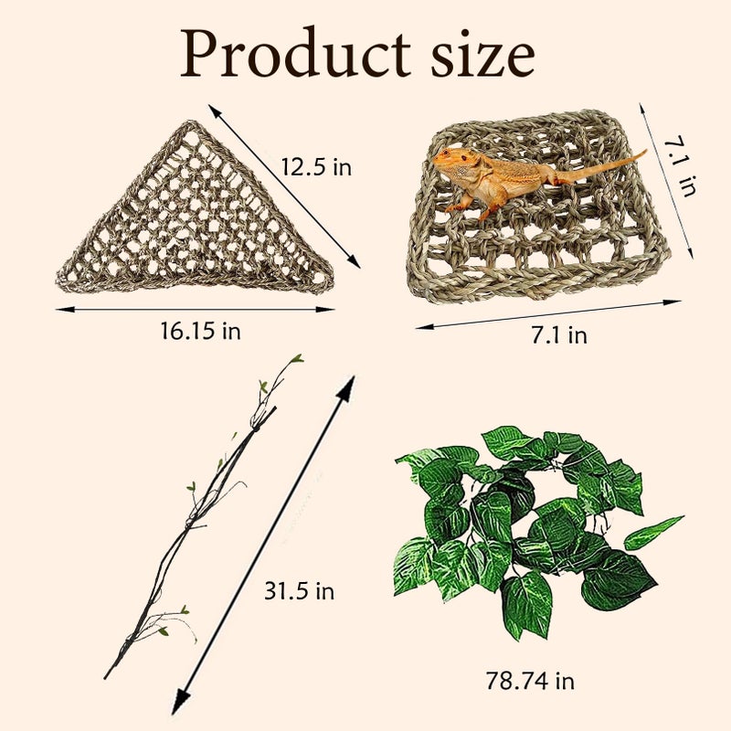 MUYG Tank Accessories for Bearded Dragon Include Resin Classical Castle Reptile Hammocks Climb Habitat Hanging Jungle Vines Flexible Leaves Climbing Decor for Chameleon Lizard Gecko Spider(6 PCS) - Image 4