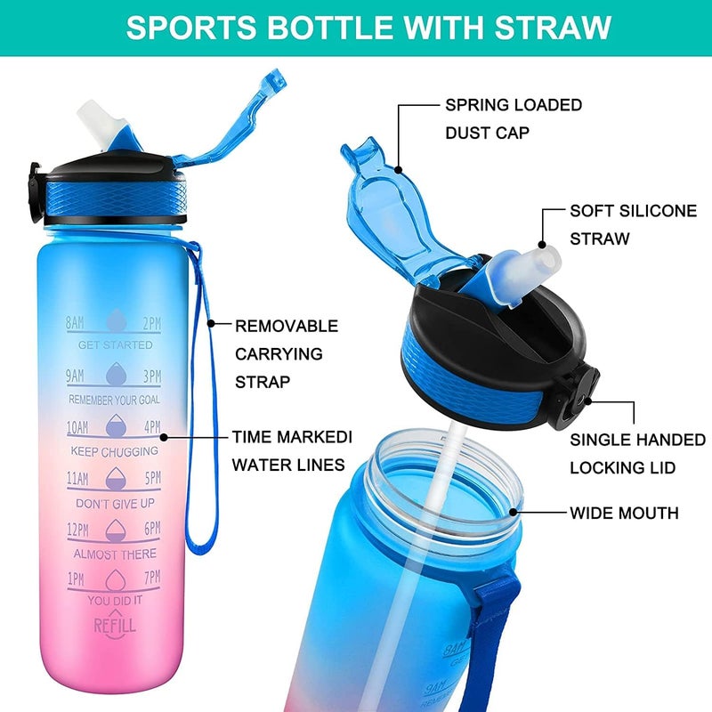 BRITSPEAR 1L Tritan Sport Gym Water Bottle with Straw Motivational Time Marker Leakproof BPA Free NonToxic Water Jug for FitnessGymSports MultiColor - Image 5
