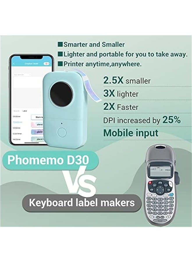 فوميمو تسمية صانع الشريط ، D30 المحمولة طابعة بلوتوث التسمية ، التخزين ، بار رمز ، البريد الإلكتروني ، مكتب ، المنزل ، المنظمة ، متعدد قالب ملصق صغير مع 3 لفات - Image 5