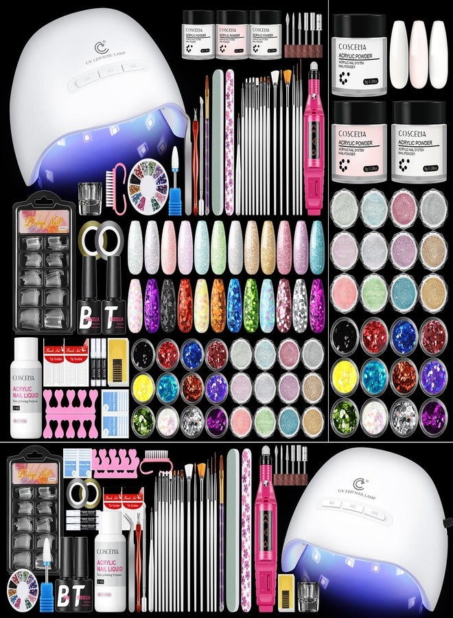 COSCELIA 58pcs Acrylic Nail Kit for Beginners with Everything Professional Acrylics Powder with Drill and U V Light 36pcs Glitter Decoration Powder Summer Colors Complete Nail Kit Acrylic Set Gifts for Women - Image 1