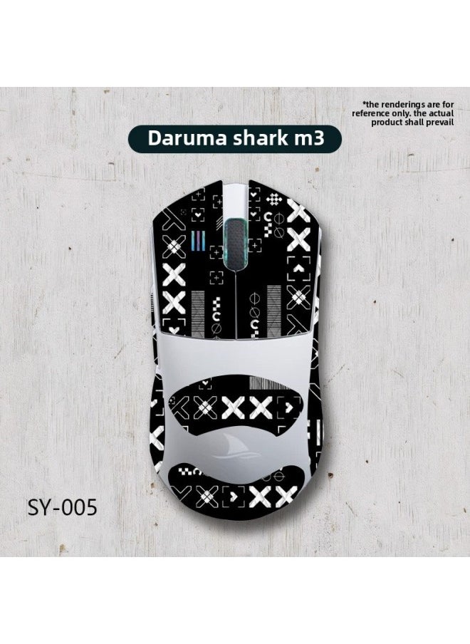 Generic - Applicable Mouse Anti-slip Stickers Darmoshark Damo Shark M3 Special Side Sweat-absorbing Protective Stickers Full Set Of Palm-Color:Dharma Shark M3-SY-005 Black Print/Black Diamond-All-inclusive - Image 1