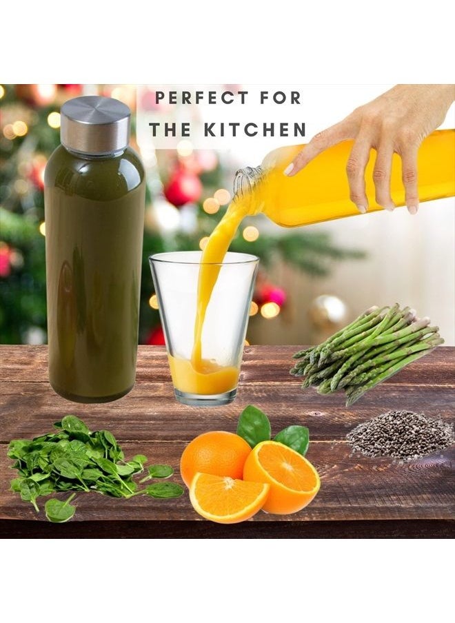 Glass Water Bottles With Caps: Clear, 6 Pack, 18 Oz, Leakproof Lids, Premium Soda Lime, Best As Reusable Drinking Bottle, Sauce Jar, Juice Beverage Container, Kefir Kit, With Cleaning Brush