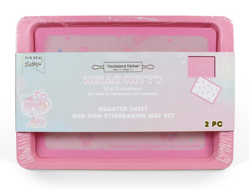 Handstand Kitchen Hello Kitty Commemorative 50th Anniversary Quarter Baking Sheet with NonStick Baking Mat Set