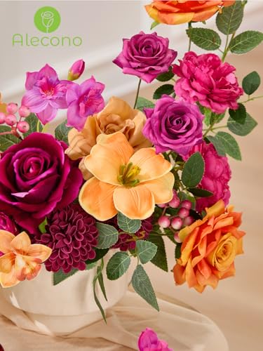 Alecono Artificial Flowers, Hot Pink and Orange Silk Fake Flowers for DIY Wedding Bridal Bouquets, Wedding Cake Flowers for Table Centerpieces Party Home Decorations - Image 2
