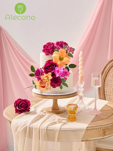 Alecono Artificial Flowers, Hot Pink and Orange Silk Fake Flowers for DIY Wedding Bridal Bouquets, Wedding Cake Flowers for Table Centerpieces Party Home Decorations - Image 5