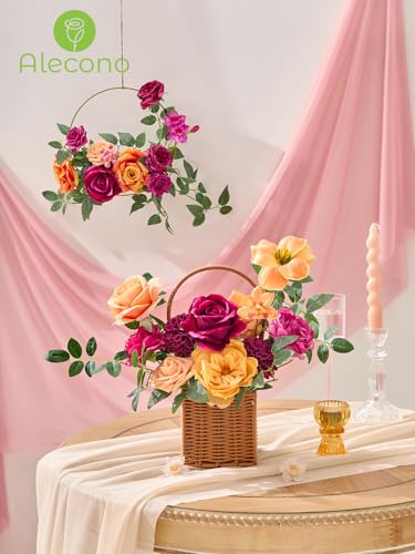 Alecono Artificial Flowers, Hot Pink and Orange Silk Fake Flowers for DIY Wedding Bridal Bouquets, Wedding Cake Flowers for Table Centerpieces Party Home Decorations - Image 4