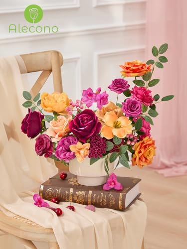 Alecono Artificial Flowers, Hot Pink and Orange Silk Fake Flowers for DIY Wedding Bridal Bouquets, Wedding Cake Flowers for Table Centerpieces Party Home Decorations - Image 3