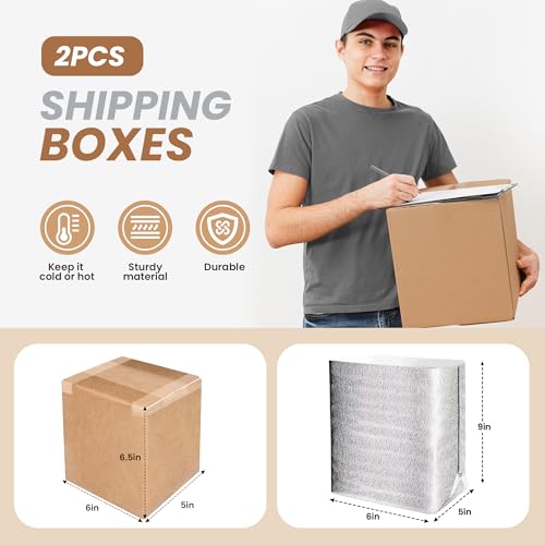 YSSOA 2 Pack Insulated Shipping Boxes with Aluminum Foil Liner,Thermal Insulation Cold Pack Shipping Boxes for Frozen, Reusable Styrofoam Cooler Box, Small Mailing Box, 6’’X5’’X9’’ - Image 3
