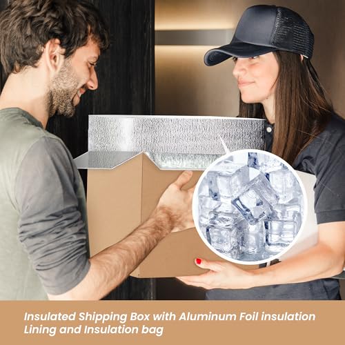 YSSOA 2 Pack Insulated Shipping Boxes with Aluminum Foil Liner,Thermal Insulation Cold Pack Shipping Boxes for Frozen, Reusable Styrofoam Cooler Box, Small Mailing Box, 6’’X5’’X9’’ - Image 2