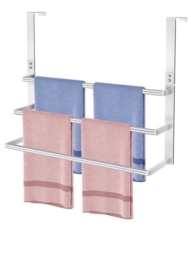 VOTZAAQ 24Inch Brushed Nickel Over The Door Towel Rack, VOTZAAQ Stainless Steel Over Door Towel Holder, Door Towel Hanger with 3 Tier Towel Bars, Over Door Towel Storage for Bathroom - Image 1