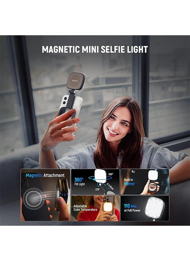 Neewer - NEEWER BASICS Magnetic Selfie Light Compatible with MagSafe iPhone,CRI95 700lx/0.3m Folding LED Phone Fill Ring Lighting with Mirror for Zoom Makeup Photography Recording Video Conference, Black NL48B - Image 1