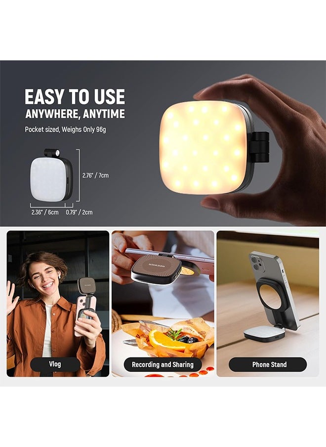 Neewer - NEEWER BASICS Magnetic Selfie Light Compatible with MagSafe iPhone,CRI95 700lx/0.3m Folding LED Phone Fill Ring Lighting with Mirror for Zoom Makeup Photography Recording Video Conference, Black NL48B - Image 1