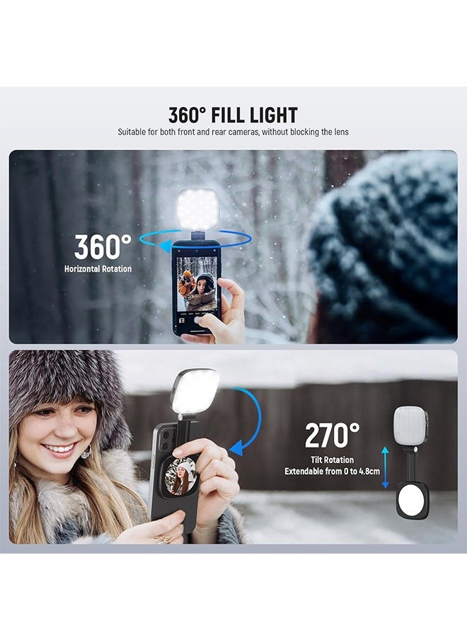 Neewer - NEEWER BASICS Magnetic Selfie Light Compatible with MagSafe iPhone,CRI95 700lx/0.3m Folding LED Phone Fill Ring Lighting with Mirror for Zoom Makeup Photography Recording Video Conference, Black NL48B - Image 1