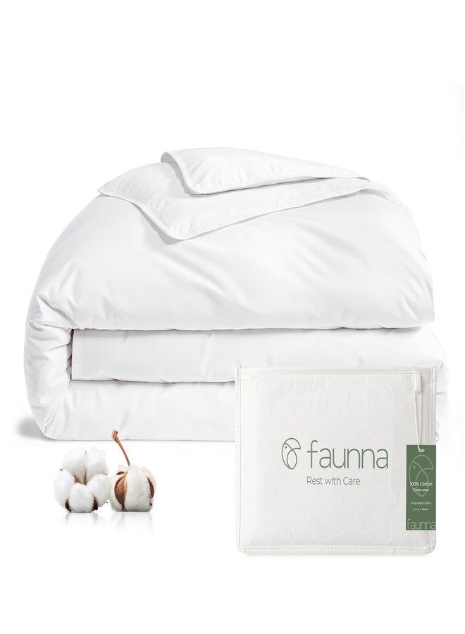 FAUNNA 100% Cotton Duvet Cover, Hypoallergenic Bed Bug Proof White Minimalist Comforter Cover Zipper-Featuring Antimicrobial Product Protection for Enhanced Freshness Duvet Protector (Queen) - Image 1