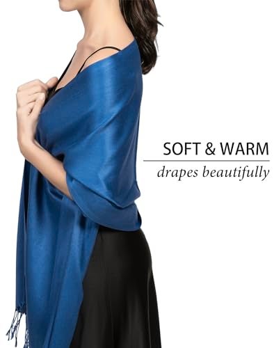 Achillea Soft Silky Pashmina Scarf for Women – Shawl Wrap for Evening Dresses, Bridesmaids, Weddings & Everyday Wear (Denim Blue) - Image 4