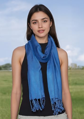Achillea Soft Silky Pashmina Scarf for Women – Shawl Wrap for Evening Dresses, Bridesmaids, Weddings & Everyday Wear (Denim Blue) - Image 2