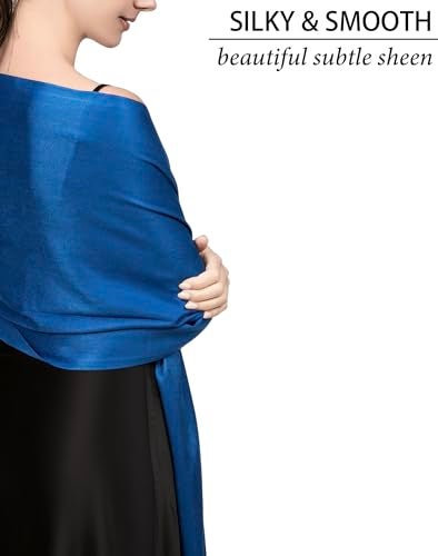 Achillea Soft Silky Pashmina Scarf for Women – Shawl Wrap for Evening Dresses, Bridesmaids, Weddings & Everyday Wear (Denim Blue) - Image 5