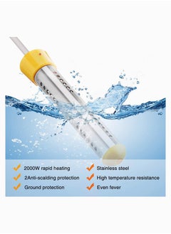 Portable Electric Immersion Water Heater with Stainless Steel Cover and Digital Thermometer for Pools, Bathtubs, and Basins - Fully Submersible Design