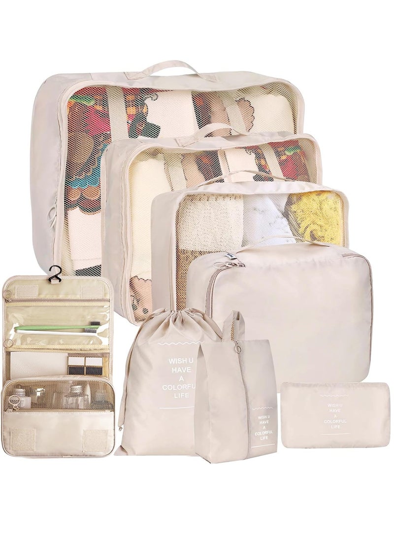 TRAVEL 8 Pcs Travel Packing Organizer, Organizer Bag Cubes for Suitcases, Carry on and Luggage Organizer(Beige)  - Image 1
