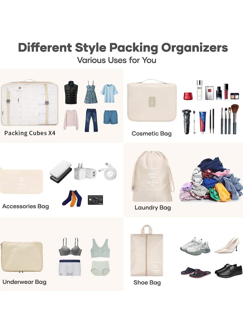 TRAVEL Packing Cubes, 8 Pcs Travel Packing Organizer, Travel Luggage Packing Organizers Set for Suitcases, Carry on and Luggage Organizer(Beige) - Image 4