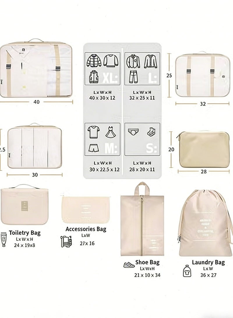TRAVEL Packing Cubes, 8 Pcs Travel Packing Organizer, Travel Luggage Packing Organizers Set for Suitcases, Carry on and Luggage Organizer(Beige) - Image 5