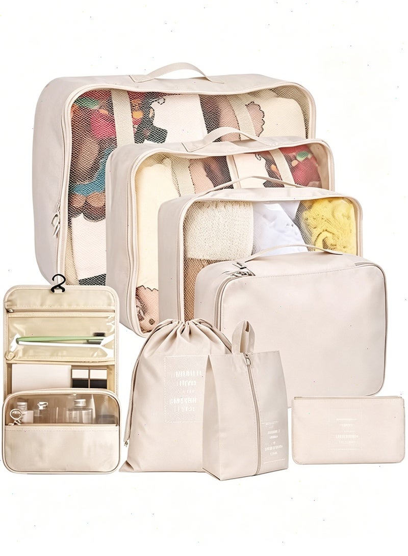 TRAVEL Packing Cubes, 8 Pcs Travel Packing Organizer, Travel Luggage Packing Organizers Set for Suitcases, Carry on and Luggage Organizer(Beige) - Image 1