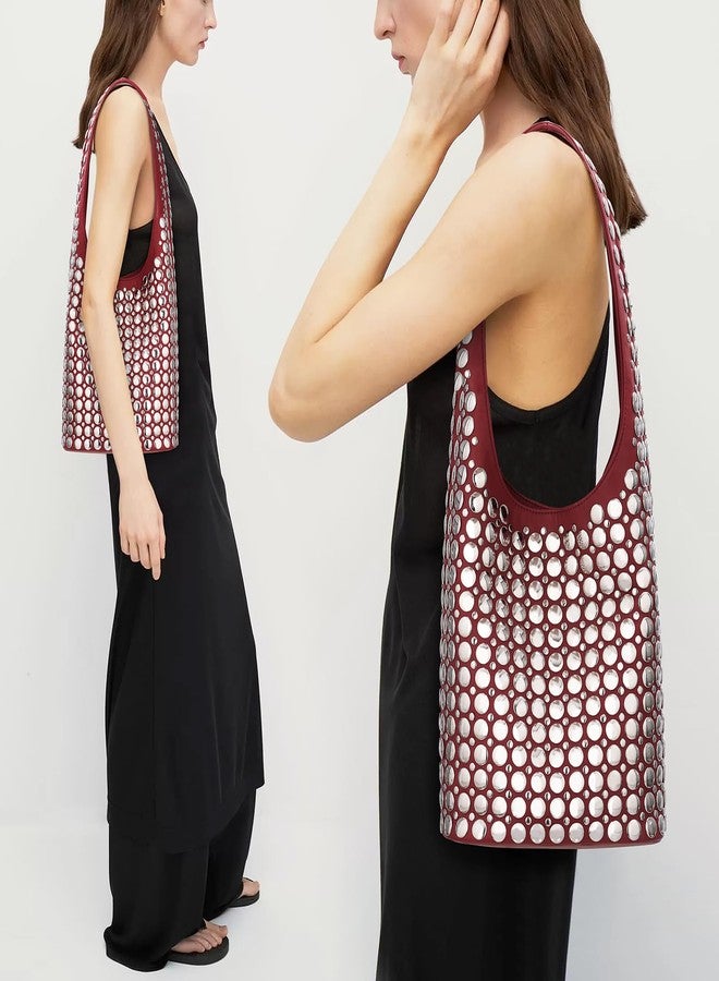 YFGBCX Vegan Leather Tote Bag Studded Purses for Women Y2K Purse Fall Hobo Bag Portuguese Stud Shoulder Handbag - Image 2