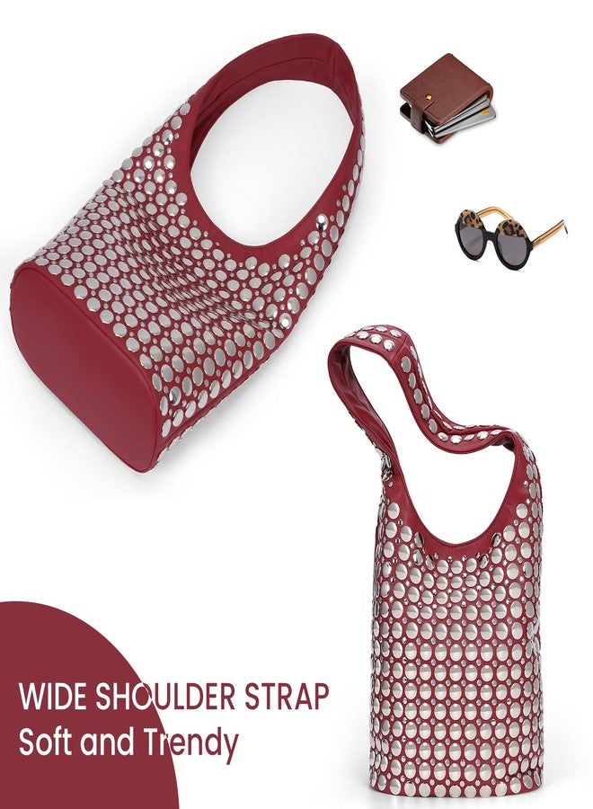 YFGBCX Vegan Leather Tote Bag Studded Purses for Women Y2K Purse Fall Hobo Bag Portuguese Stud Shoulder Handbag - Image 4