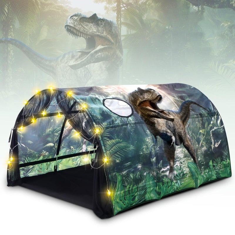 Wowangce Dinosaur Bed Tent for Kids Large Kids Twin Tent Toddler Play Bed with Carry Bag Foldable with String Lights for Girls Boys Bedroom Indoor Games - Image 2