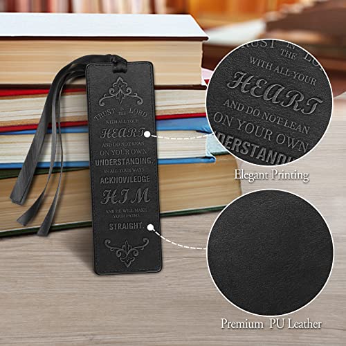 FINPAC Leather Bible Bookmarks, Vegan Religious Bookmarks, Bible Verse Book Markers Church Gifts for Women Men [Trust in The Lord with All Your Heart] - Black - Image 4