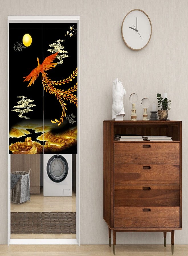 LIGICKY Chinese Style Japanese Noren Doorway Curtain Traditional Golden Phoenix Great Wall Full Moon Printed Asian Window Treatment Hanging Door Tapestry for Sushi Kitchen Home Decor 33.5" x 47.2" - Image 3