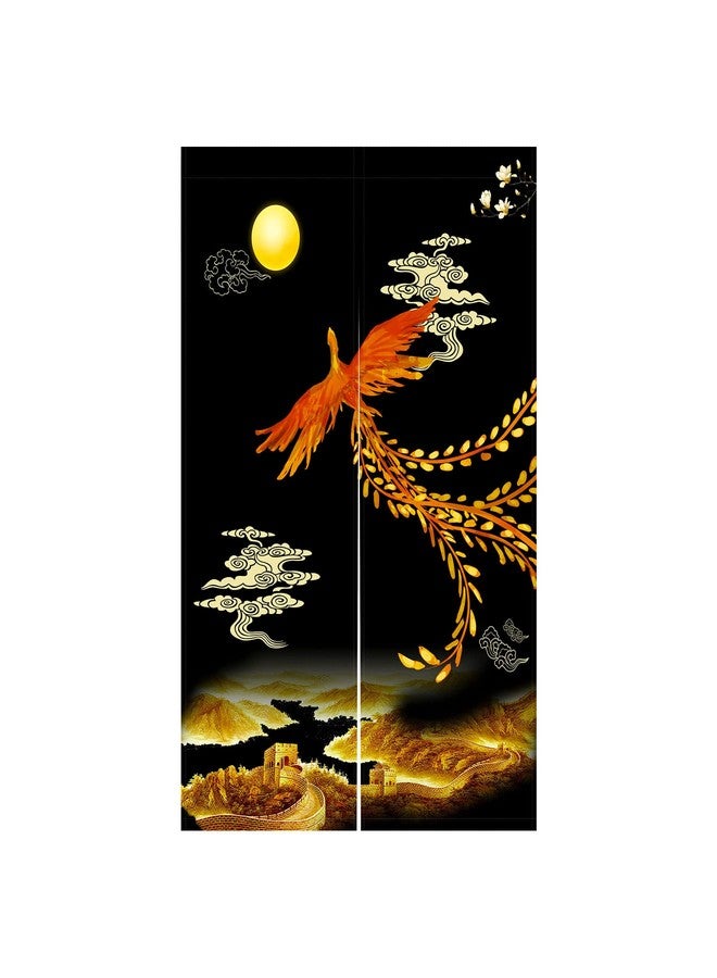 LIGICKY Chinese Style Japanese Noren Doorway Curtain Traditional Golden Phoenix Great Wall Full Moon Printed Asian Window Treatment Hanging Door Tapestry for Sushi Kitchen Home Decor 33.5" x 47.2" - Image 1