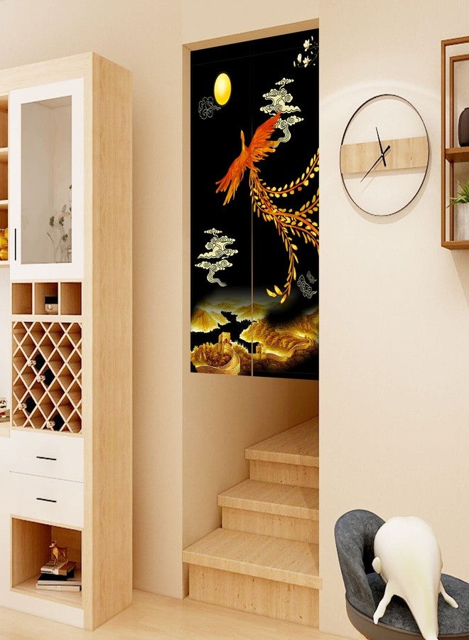 LIGICKY Chinese Style Japanese Noren Doorway Curtain Traditional Golden Phoenix Great Wall Full Moon Printed Asian Window Treatment Hanging Door Tapestry for Sushi Kitchen Home Decor 33.5" x 47.2" - Image 4
