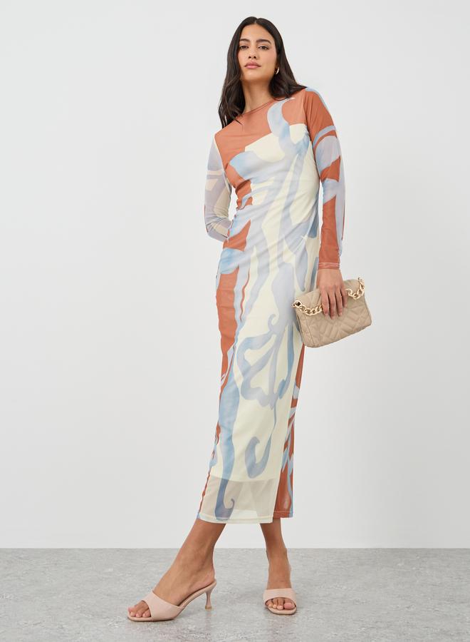 ستايلي فستان ماكسي ضيق بأكمام طويلة وطبعات ستايلي - Image 1