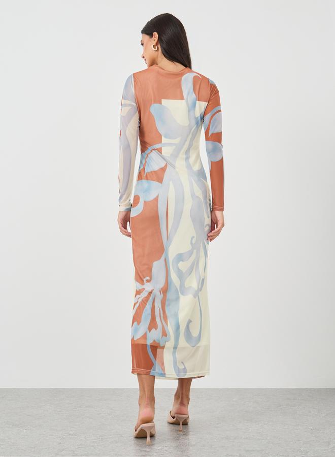 ستايلي فستان ماكسي ضيق بأكمام طويلة وطبعات ستايلي - Image 4