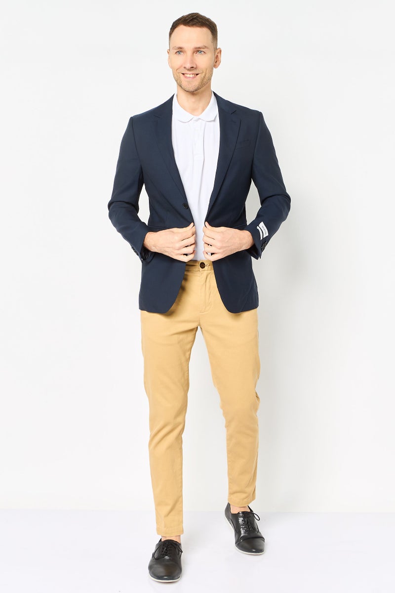 SELECTED Men Slim Fit Plain Semi-Formal Blazer, Navy Blue - Image 2