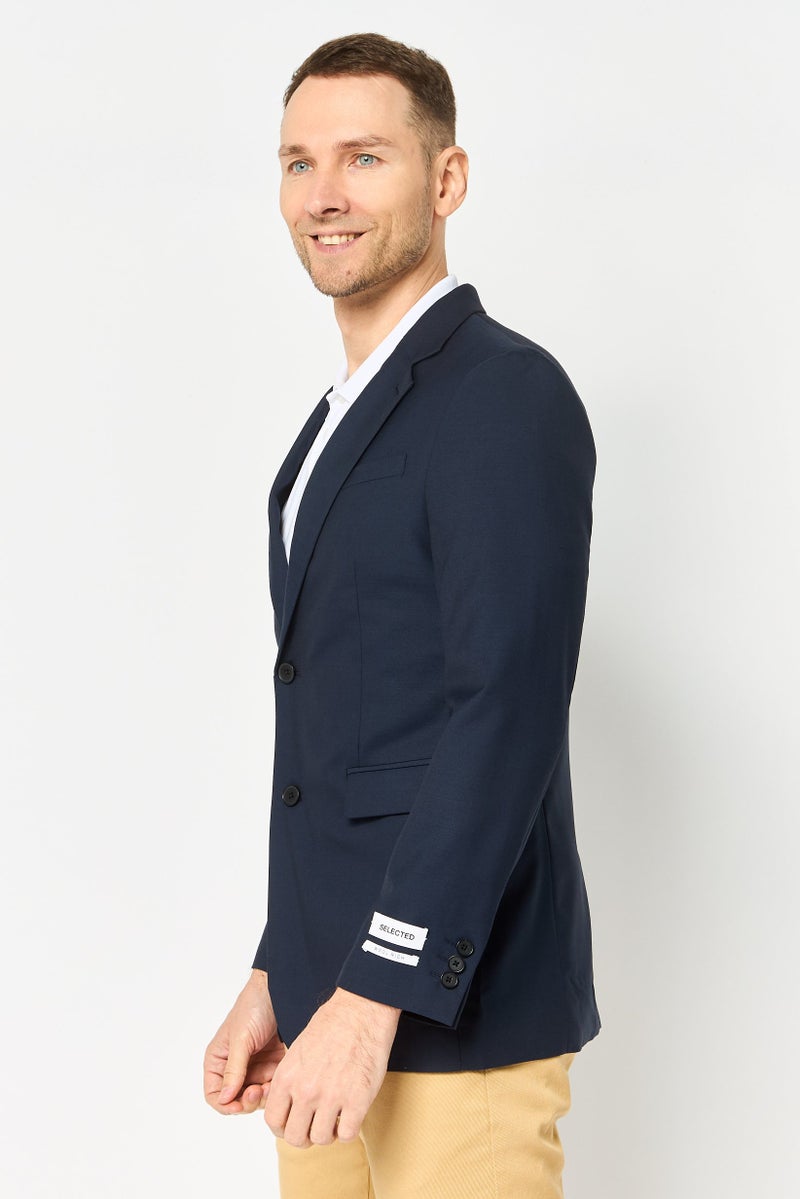 SELECTED Men Slim Fit Plain Semi-Formal Blazer, Navy Blue - Image 4