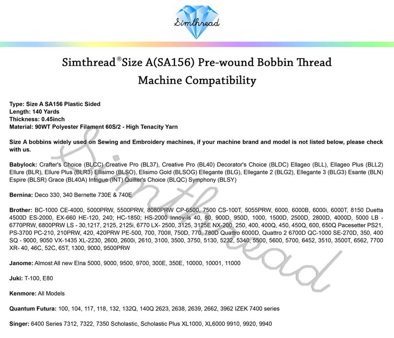 Simthread 144pcs Black 90 Weight WT(60S/2) Prewound Bobbins Thread Size A Class 15 Plastic Sided for Brother Babylock Embroidery Thread Sewing Thread Machine DIY (Black) - Image 5