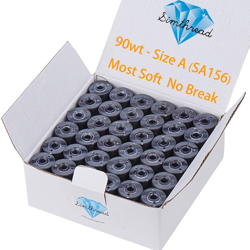 Simthread 144pcs Black 90 Weight WT(60S/2) Prewound Bobbins Thread Size A Class 15 Plastic Sided for Brother Babylock Embroidery Thread Sewing Thread Machine DIY (Black) - Image 1