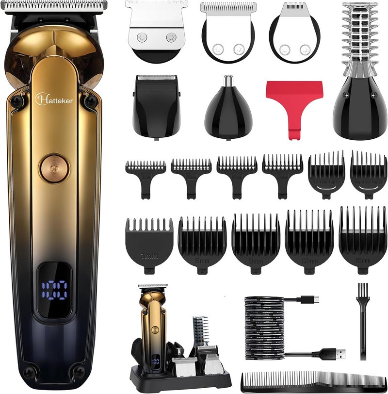 Hatteker Men's Beard Trimmer Kit Electric Razor Shaver Professional Hair Clipper with Zero Gapped T-Blade Trimmer Nose Ear Beard Body Trimmer for Men Waterproof Cordless Grooming Kit 6 in 1 - Image 1