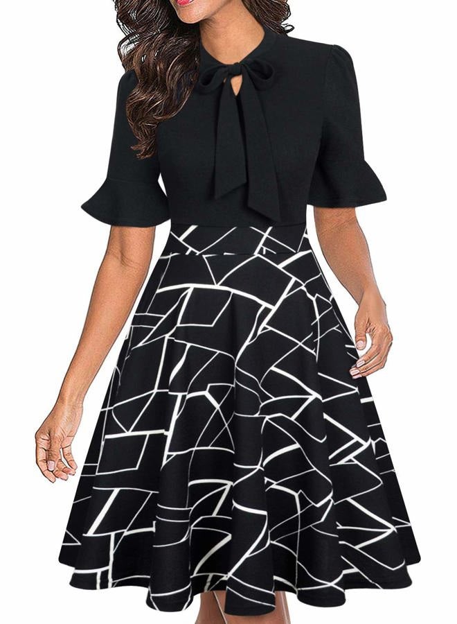 RANPHEE Women Summer Floral Ruffle Sleeve Wear to Work Church Wedding Guest Party Dresses, 1 Black Pattern, M - Image 1