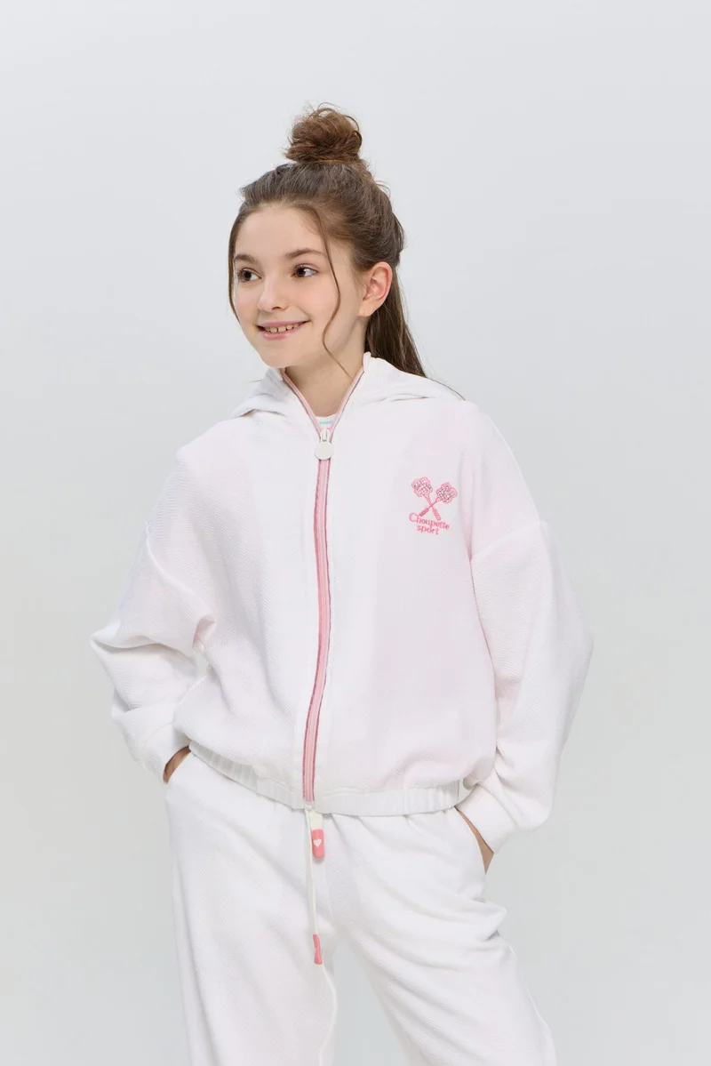 Choupette White Sports Zip-Up Hoodie - Choupette