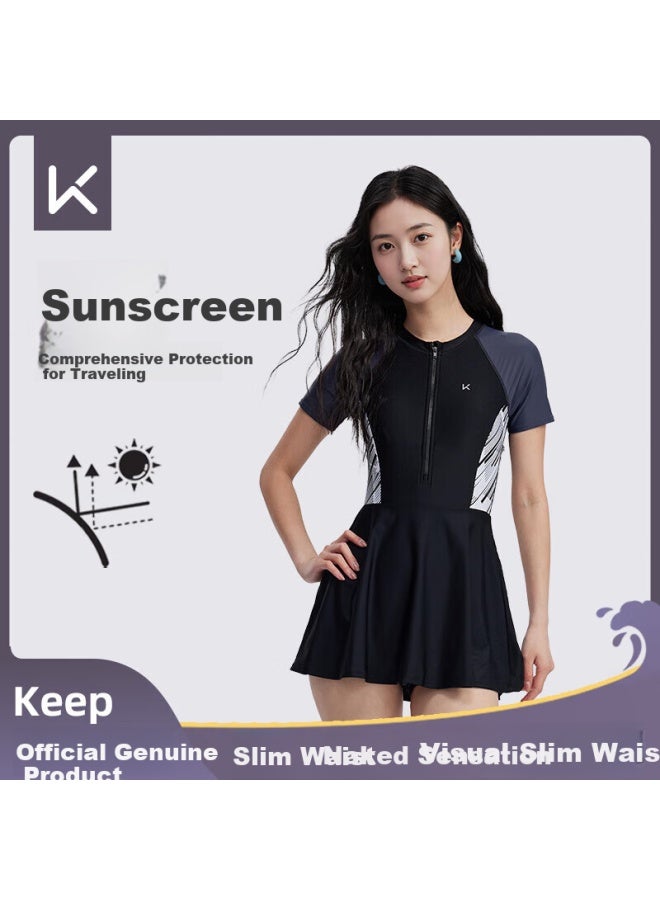Keep One-piece Swimsuit For Women, Professional Slimming, Tummy Control, Conservative, Plus Size, Suitable For Hot Springs, Black, 3XL