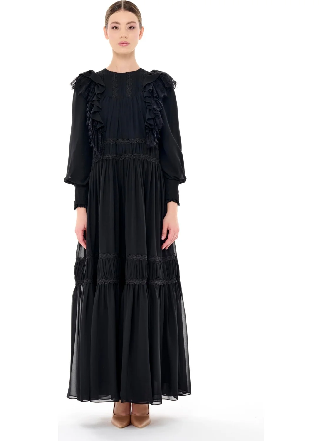 ميها Gathered Stripe Detail Dress Black