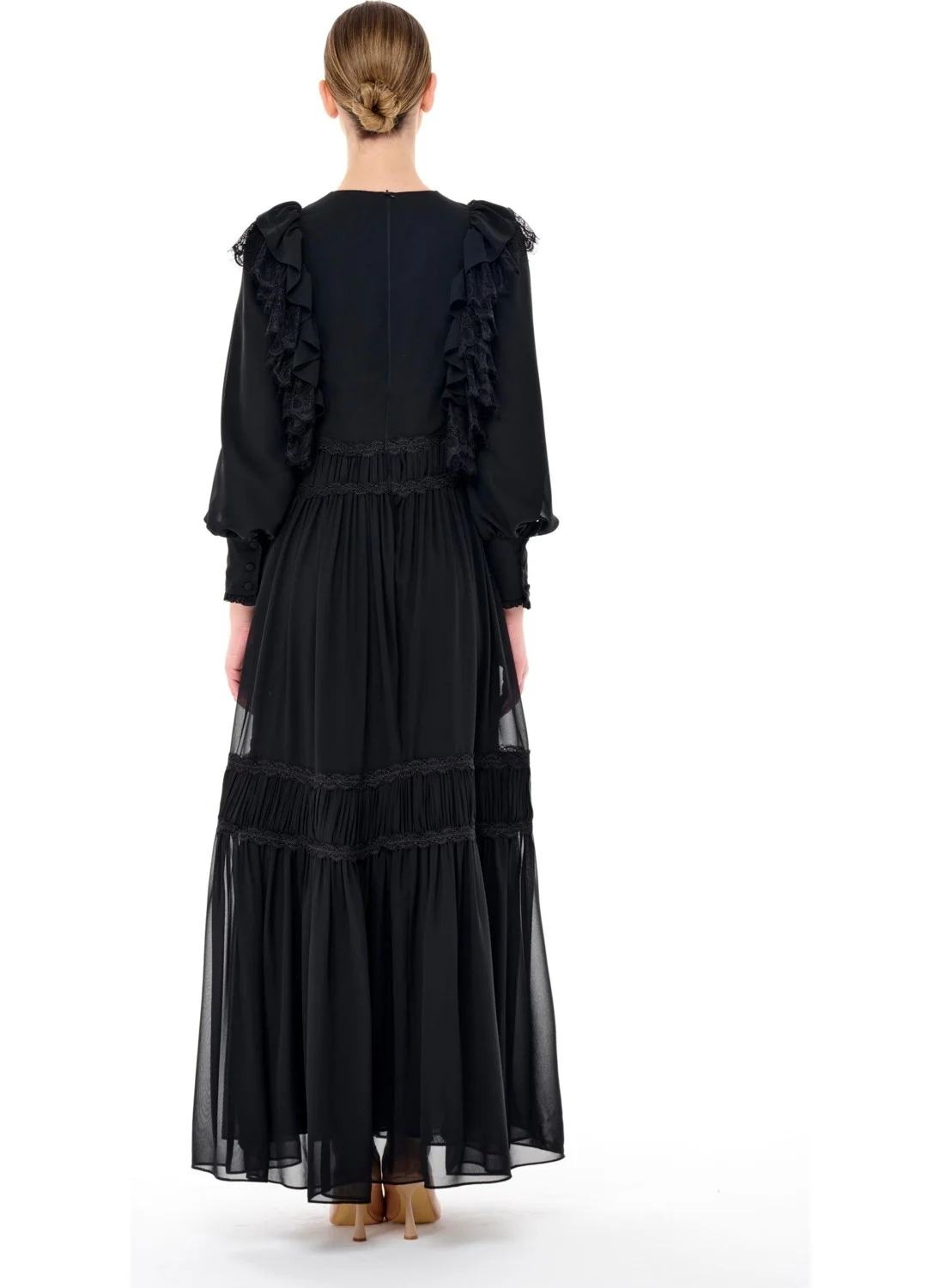 ميها Gathered Stripe Detail Dress Black