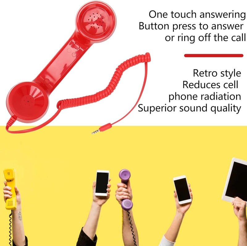Goshyda Retro Phone Handset, Retro Vintage Telephone Handset Cell Phone Receiver Mic Microphone Speaker for Mobile Phones, Computers (Red) - Image 5